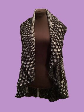 Womens Long Sweater Vest By Kamana Boho Black & White Cardigan Vest Sz L